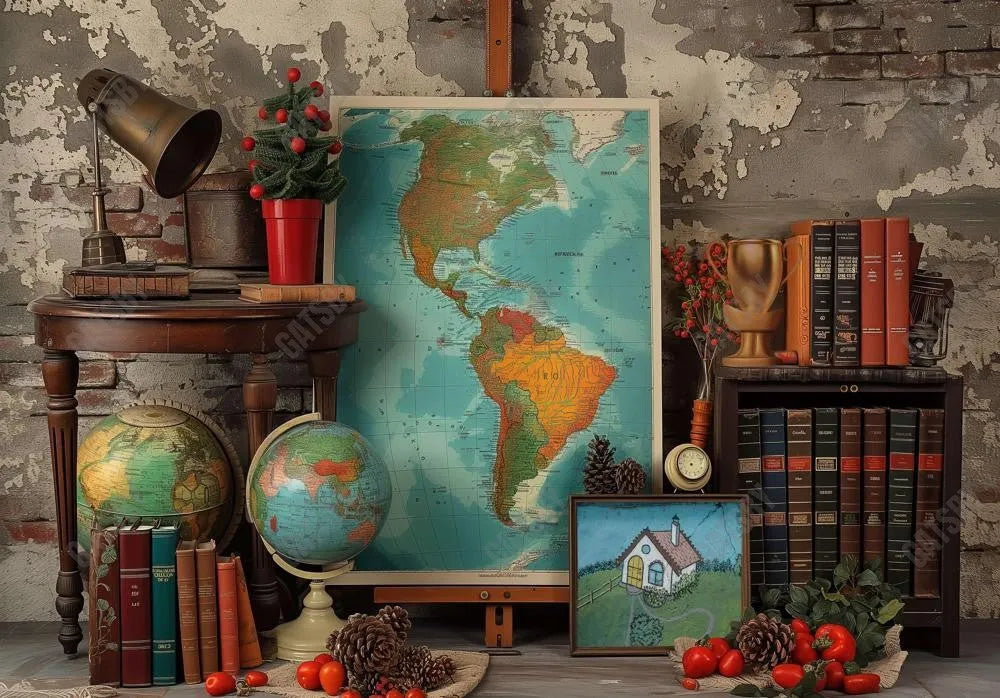 Map Book Brick Wall Backdrop - Gatsby Backdrop