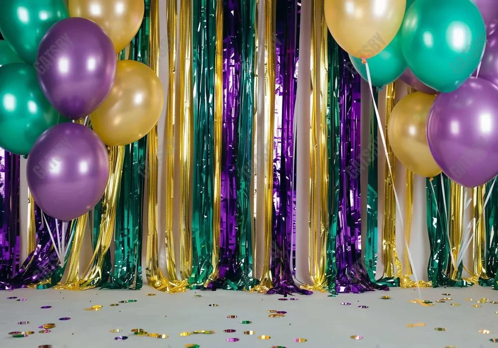 Mardi Gras Tassel and Balloons Backdrop - Gatsby Backdrop