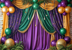 Mardi Gras Themed Drapery With Balloon Decor Backdrop - Gatsby Backdrop