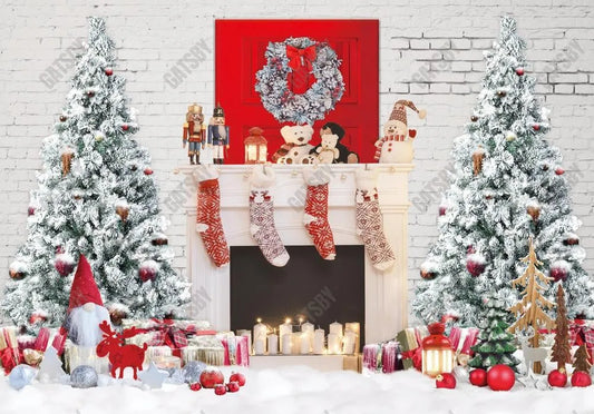 Merry Christmas Fireplace Backdrop - Gatsby Backdrop