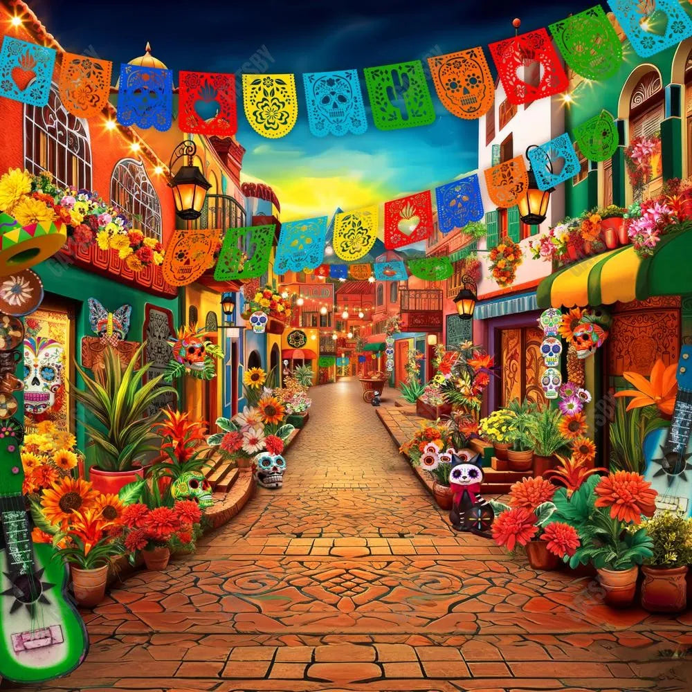 Mexican Day Of The Dead Street Photography Backdrop GBSX-99817 - Gatsby Backdrop