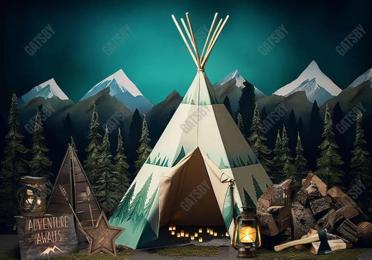 Mountains Adventure Tent Backdrop - Gatsby Backdrop