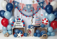 Nautical Voyage Sailing Boy Birthday Backdrop - Gatsby Backdrop