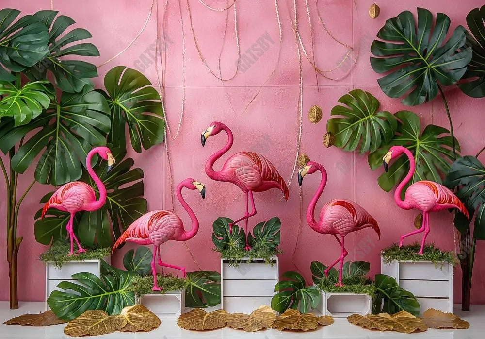 Palm Flamingo Backdrop - Gatsby Backdrop