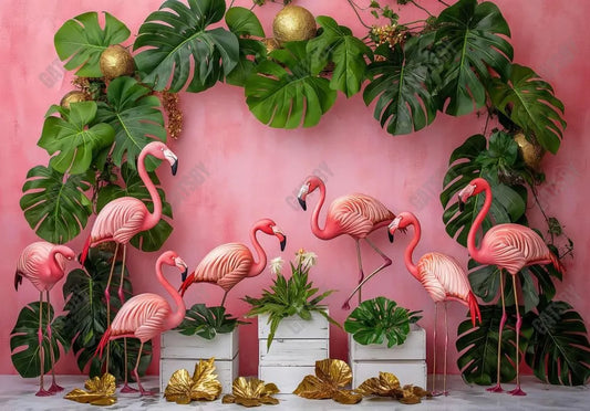 Palm Flamingo Summer Backdrop - Gatsby Backdrop