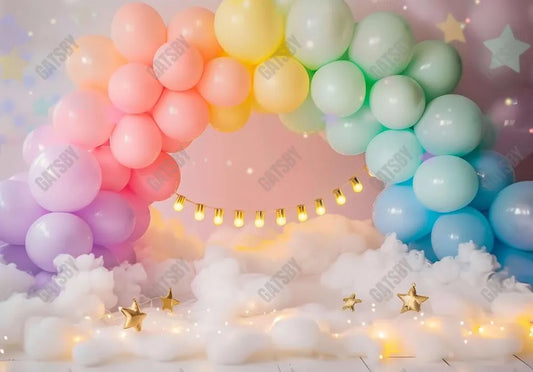 Pastel Balloons Star Lights Backdrop - Gatsby Backdrop