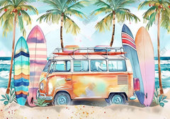 Pastel Colored Hippie Bus Beach Backdrop - Gatsby Backdrop