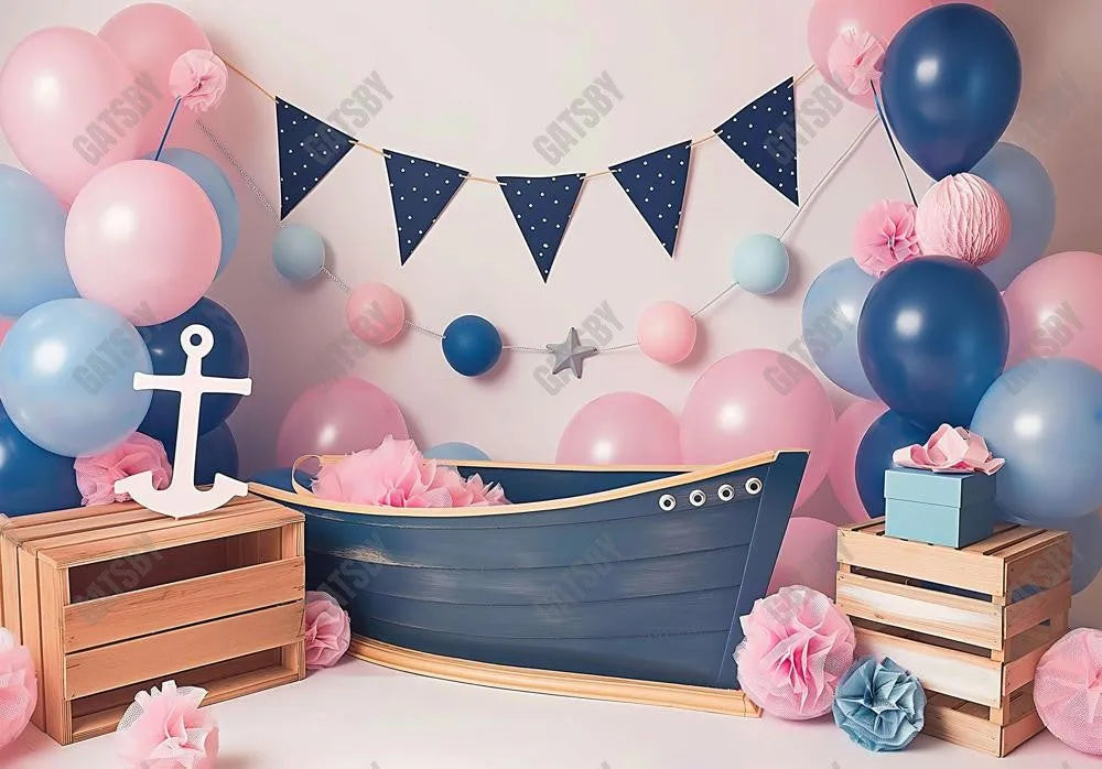 Pastel Pink Nautical Birthday Backdrop - Gatsby Backdrop