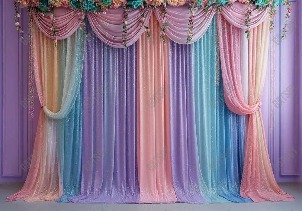 Pastel Rainbow Curtains Backdrop - Gatsby Backdrop