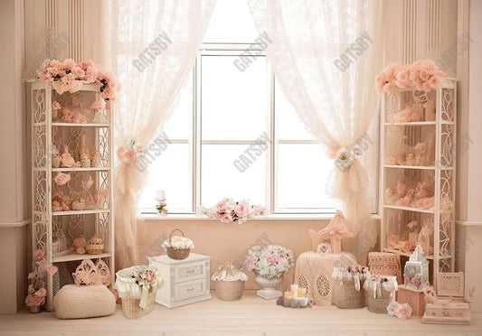 Peach and Lace Window Backdrop - Gatsby Backdrop