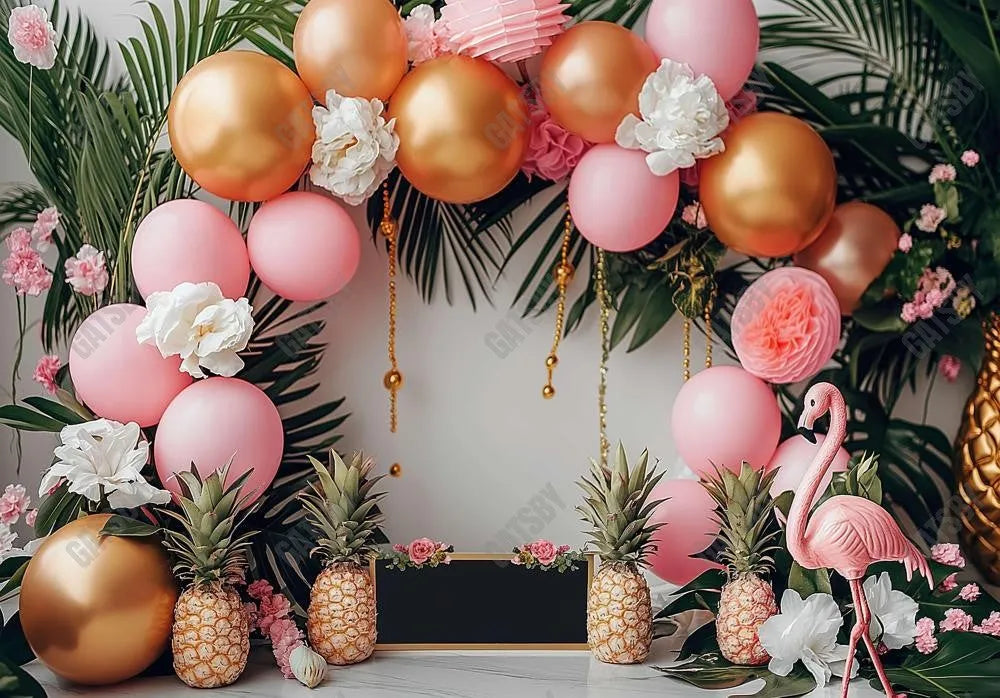 Pineapple Flamingo Balloon Arch Backdrop - Gatsby Backdrop