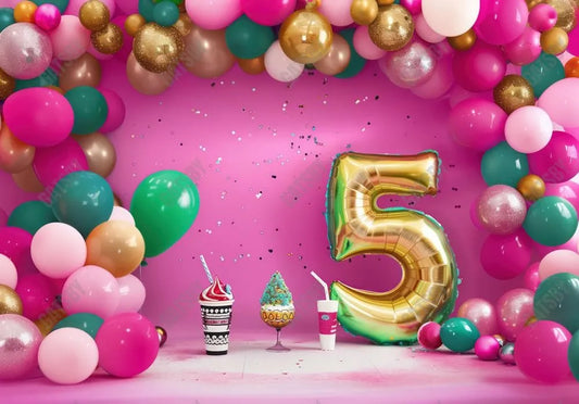 Pink 5Th Birthday Photography Backdrop GBSX-99846 - Gatsby Backdrop