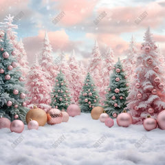 Pink And Green Christmas Tree Forest Photography Backdrop GBSX-99847 - Gatsby Backdrop