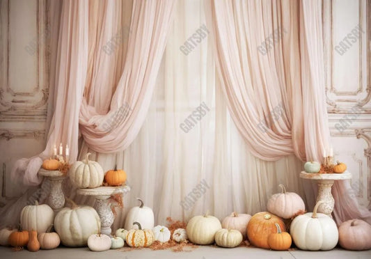 Pink Autumn Pumpkins Backdrop - Gatsby Backdrop