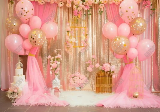 Pink Balloons Bird Cage Drapery Backdrop - Gatsby Backdrop