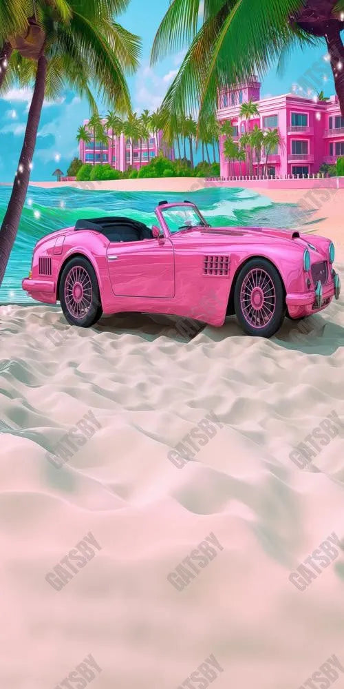 Pink Beach Car Photography Backdrop GBSX-99848 - Gatsby Backdrop