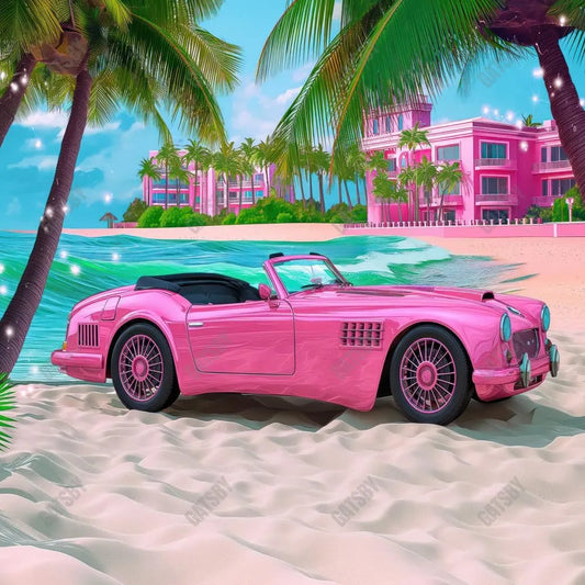 Pink Beach Car Photography Backdrop GBSX-99848 - Gatsby Backdrop