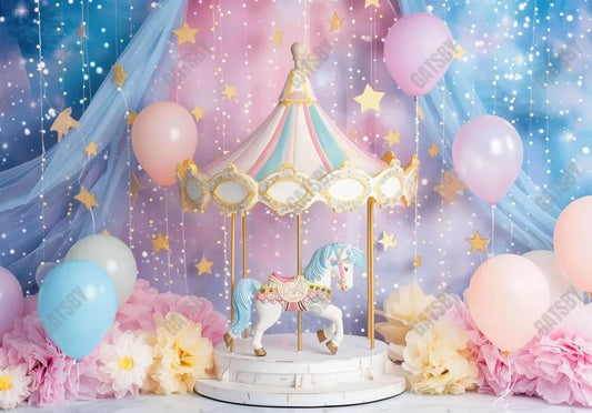 Pink Carousel Girl Birthday Backdrop - Gatsby Backdrop