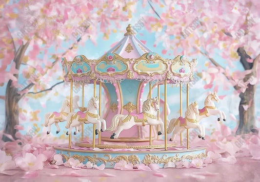 Pink Carousel Horse Baby Backdrop - Gatsby Backdrop