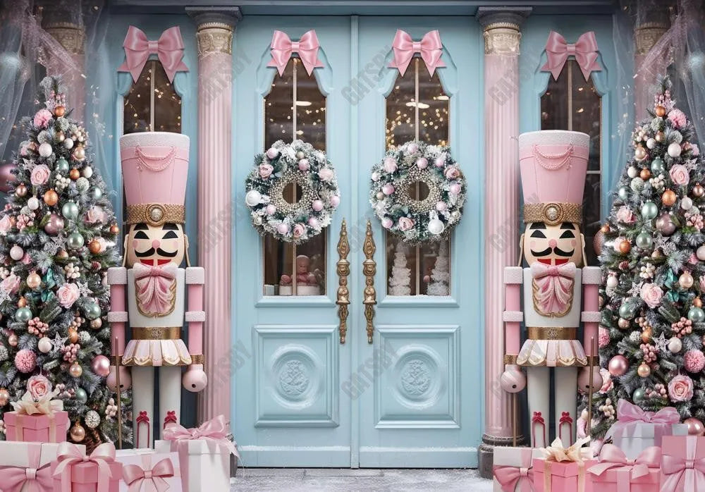 Pink Christmas Nutcracker Store Front Backdrop - Gatsby Backdrop