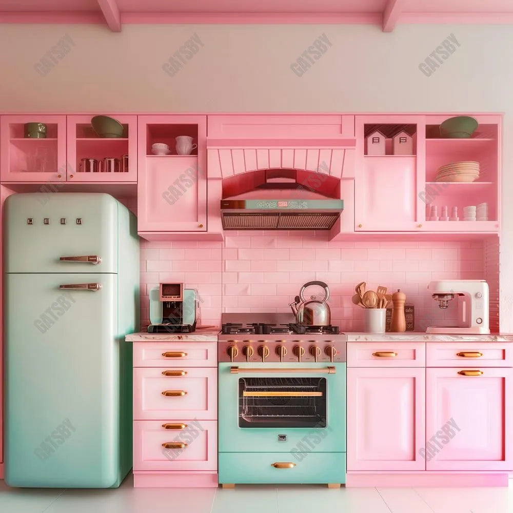 Pink Dollhouse Kitchen Photography Backdrop GBSX-99852 - Gatsby Backdrop