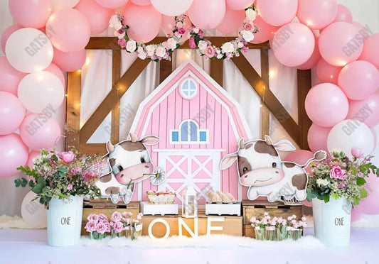 Pink Farm Barn Photography Backdrop GBSX-99853 - Gatsby Backdrop