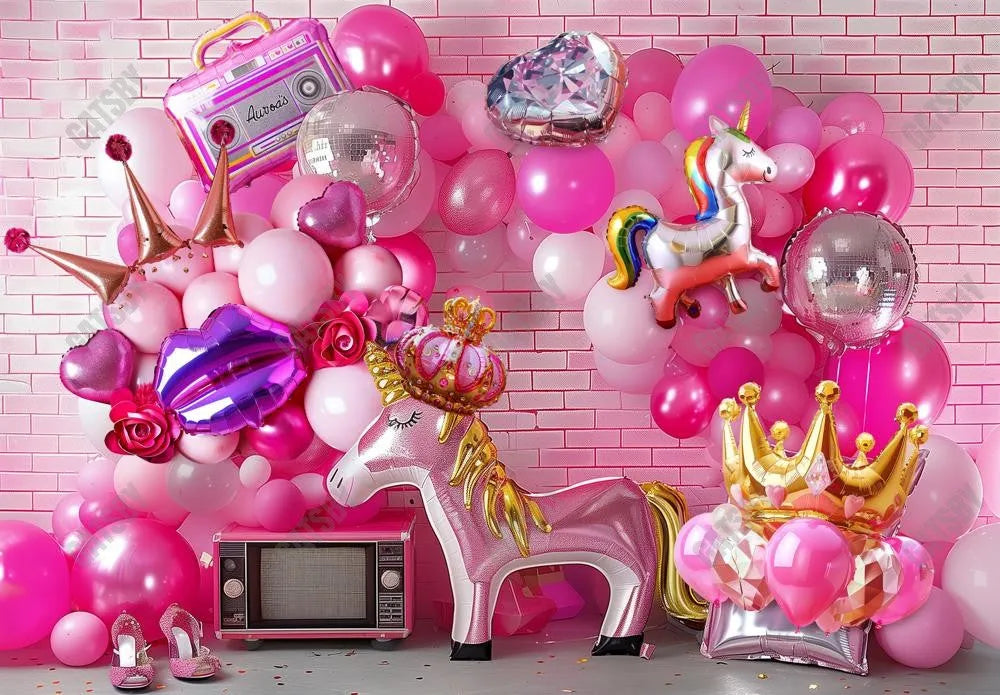 Pink Fashion Doll Balloons Photography Backdrop GBSX-99855 - Gatsby Backdrop