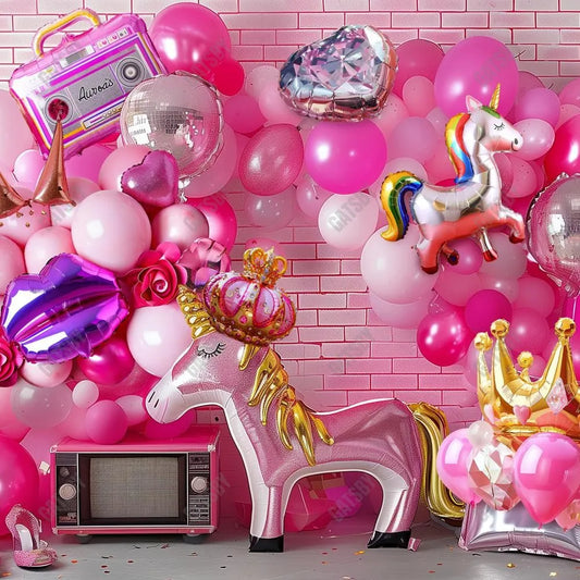 Pink Fashion Doll Balloons Photography Backdrop GBSX-99855 - Gatsby Backdrop