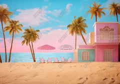 Pink Fashion Doll Beach House Backdrop - Gatsby Backdrop