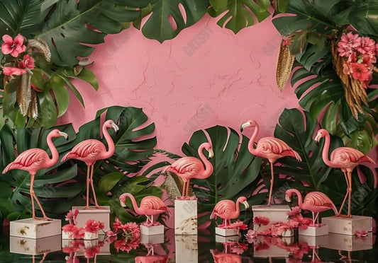 Pink Flamingo Tropical Leaves Backdrop - Gatsby Backdrop