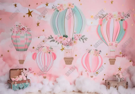 Pink Floral Hot Air Balloons Backdrop - Gatsby Backdrop