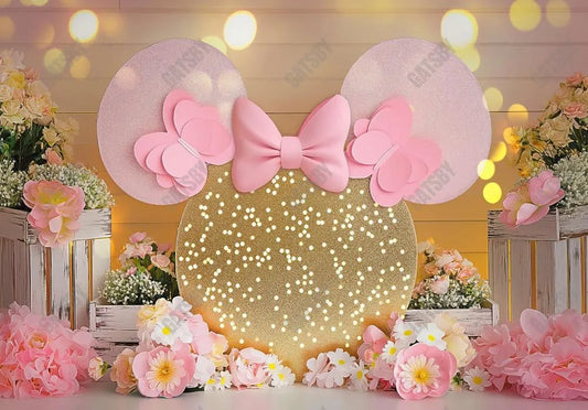 Pink Floral Mouse Cake Smash Backdrop - Gatsby Backdrop