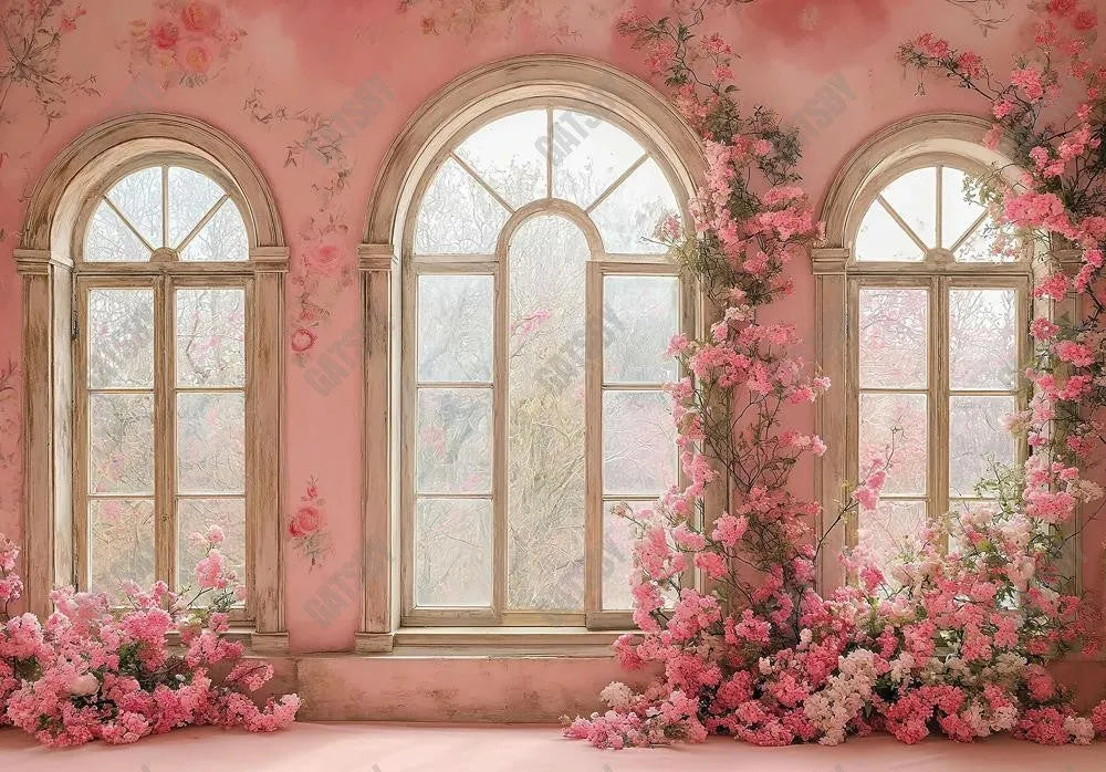 Pink Flower Arch Window Backdrop - Gatsby Backdrop