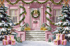 Pink Holiday Door Photography Backdrop GBSX-99860 - Gatsby Backdrop