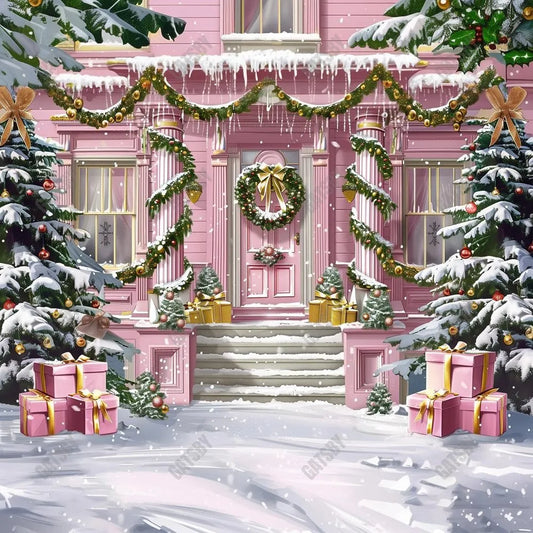 Pink Holiday Door Photography Backdrop GBSX-99860 - Gatsby Backdrop