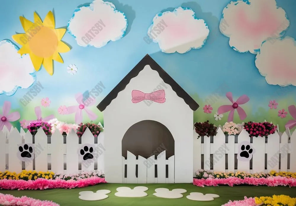 Pink Pet House Photography Backdrop GBSX-99862 - Gatsby Backdrop