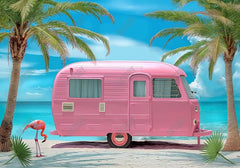 Pink Summer Beach Van Backdrop - Gatsby Backdrop