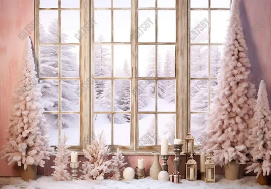 Pink Winter Window Photography Backdrop - Gatsby Backdrop