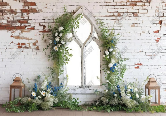 Plants Window Brick Wall Backdrop - Gatsby Backdrop