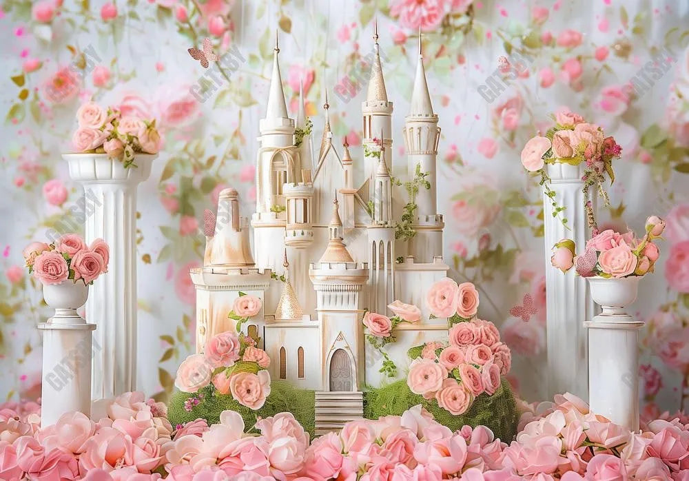 Princess Floral Castle Photography Backdrop GBSX-99868 - Gatsby Backdrop