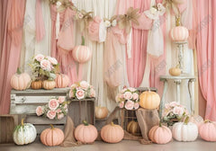 Pumpkin Flowers Baby Pink Drapes Backdrop - Gatsby Backdrop