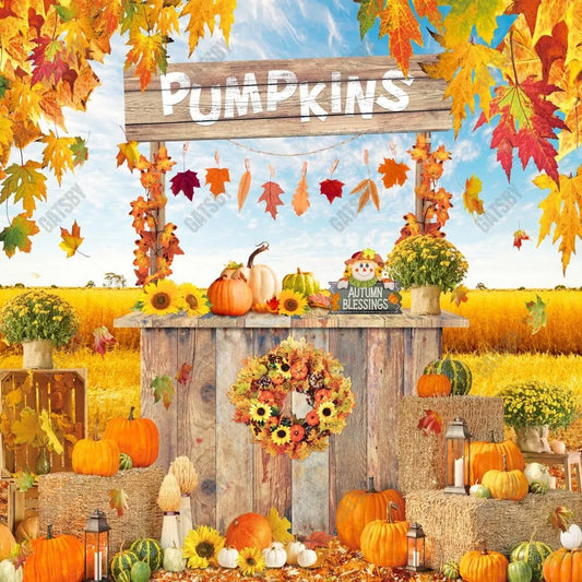 Pumpkin Picking Autumn Stand Photography Backdrop GBSX-99870 - Gatsby Backdrop