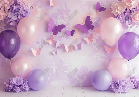 Purple Butterfly Balloons Backdrop - Gatsby Backdrop