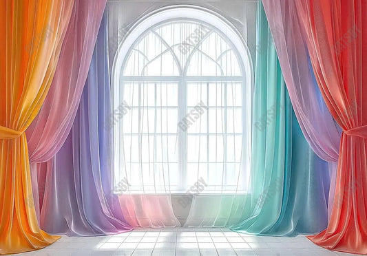 Rainbow Colored Curtain Window Backdrop - Gatsby Backdrop