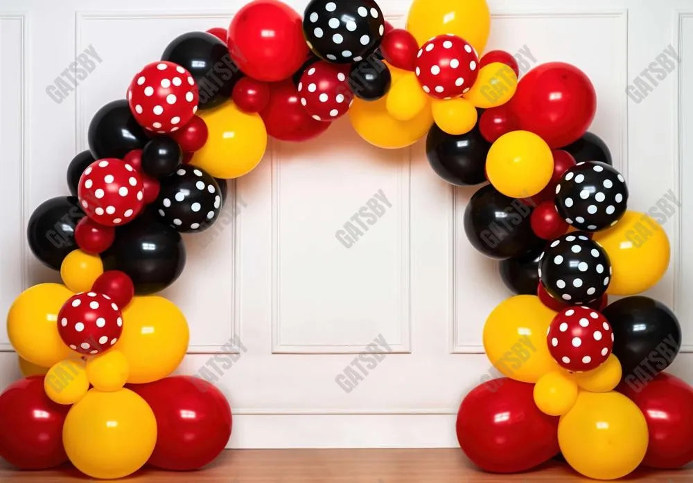 Red and Black Balloons Arch Birthday Backdrop - Gatsby Backdrop