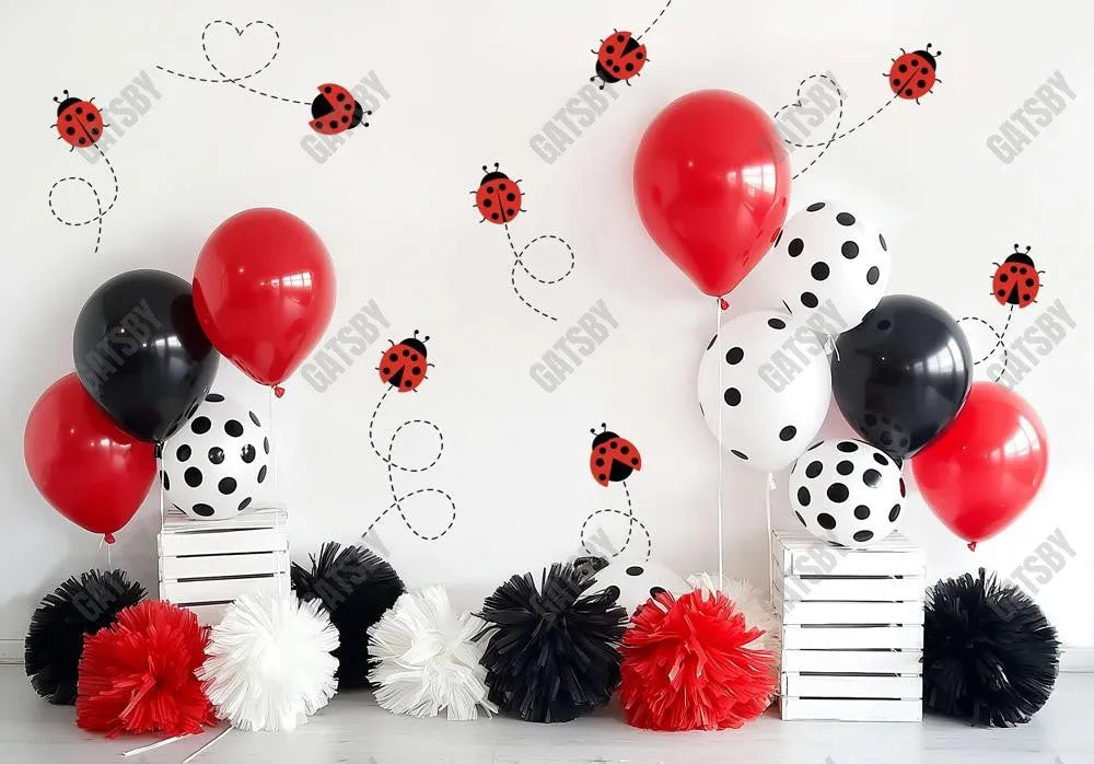 Red and Black Balloons Ladybug Backdrop - Gatsby Backdrop