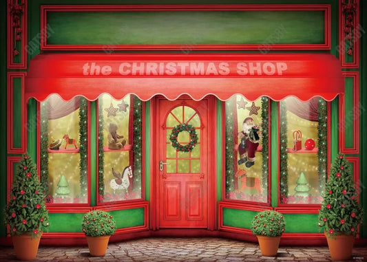 Red and Green Christmas Store Backdrop - Gatsby Backdrop
