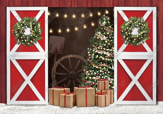 Red Christmas Barn Door Backdrop - Gatsby Backdrop