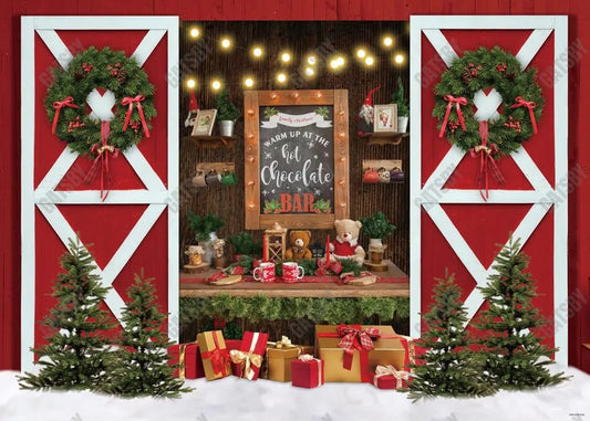 Red Christmas Barn Door Photography Backdrop - Gatsby Backdrop