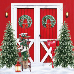 Red Christmas Barn Photography Backdrop GBSX-99880 - Gatsby Backdrop